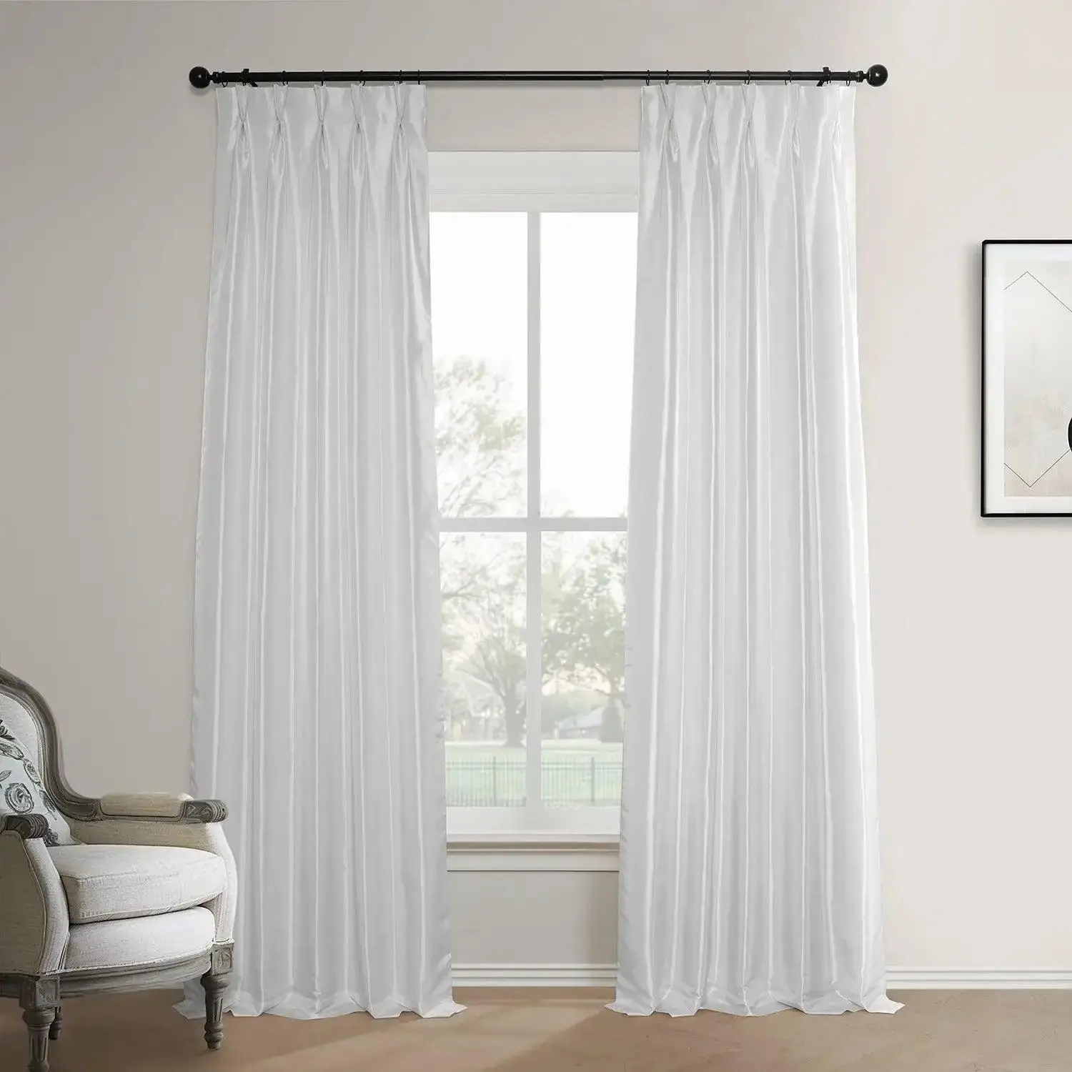 Glam Solid French Pleated Faux Silk Taffeta Blackout Drapes - Half Price, Room-Darkening, Private Space, Stylish Environment, Serene Atmosphere, Durable Household Textiles, Dry Clean Only Curtains