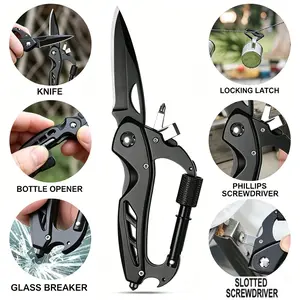 6 in 1 Multitool Pliers with Knife & Screwdriver — Mini Pocket Folding Multi Tool — EDC Keychain Gadget for Men — Stainless Steel Needlenose Pliers with Wire Cutter, Bottle Opener, Keyring Carabiner for Camping DIY Fishing Survival Home Repair