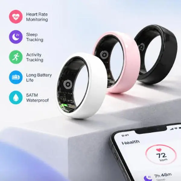 R12 Ring Shape Fitness Wearable Smart Ring - Touchscreen Wireless Tracker with Heart Rate, Blood Oxygen, Sleep Monitoring, Waterproof, Bluetooth Sync, iOS/Android Compatible for Workout & Health Stats