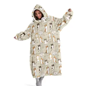 hoodie blanket，Wearable Blanket，Women's Oversized Hooded Blanket Sweatshirt, Lazy Cat Print Wearable Blanket, Long Sleeve Comfortable Winter Gift for Her，Christmas Gift,Valentine's Day gift