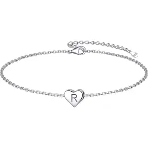Personalized Heart Initial Bracelet, 925 Sterling Silver Letter Bracelet Fashion Dainty Heart Charm Bracelet for Women(with Gift Box)