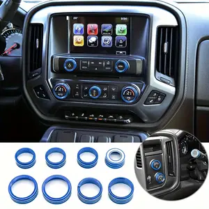 8pcs Center Console for Switch Button Decoration Air Conditioning Control Knob Cover for Silverado and for GMC Sierra 2014-2018 4WD Light for Switch