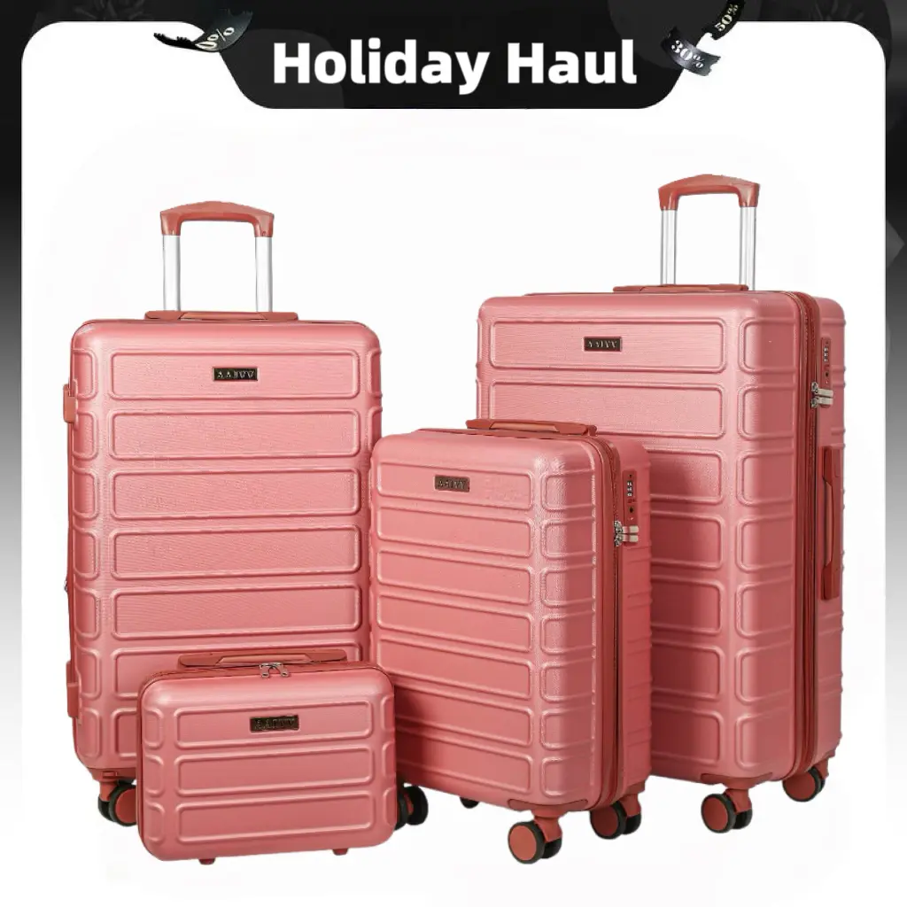 4 Piece Textured ABS Hardshell Luggage Sets with 360° Wheels, Includes 13, 20, 26 & 28 Inch Travel Bags for Back to School Haul, Bag Organization, 26 Inch, Synthetic, 20Km Rolling Speed, Zip, Expandable Luggage Sets, International Travel, 20In Carryon Ok