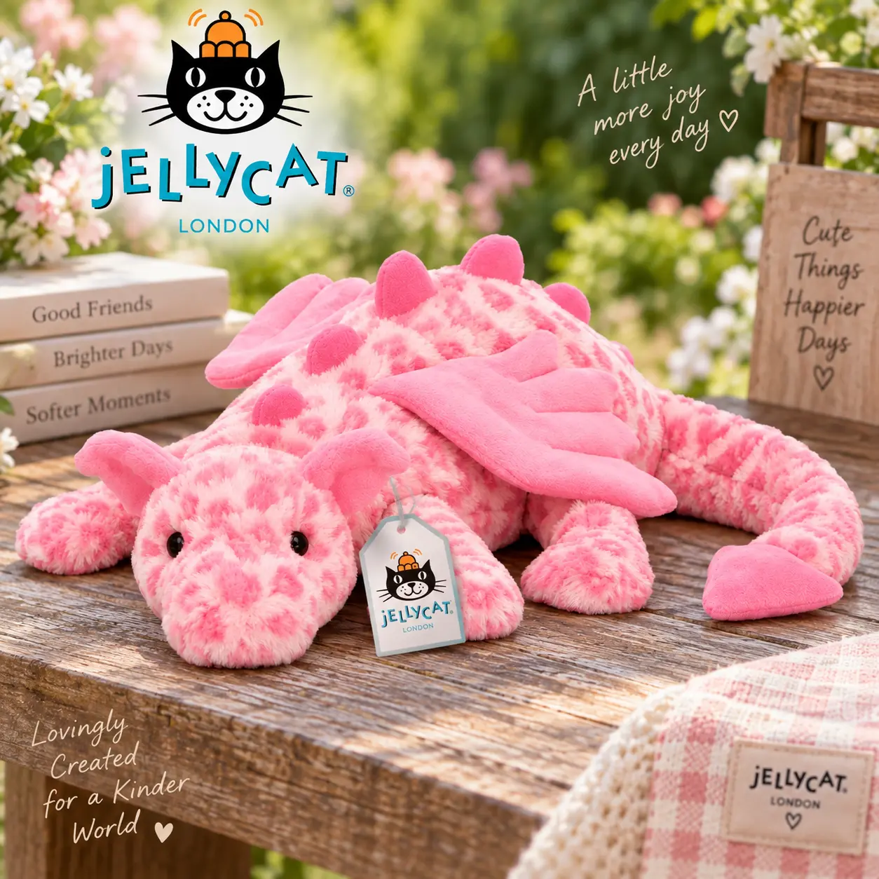 Jellycat Pink Dragon Plush – Adorable Soft Pink Fantasy Dragon with Wings, Long Tail & Cute Spikes, Cuddly Stuffed Animal Gift for Dragon Lovers & Plush Collectors