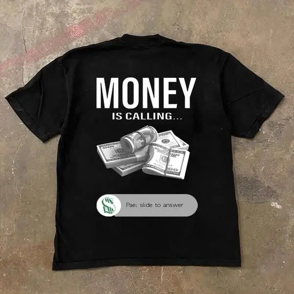 Money Is Calling Back Print Dollar Cash Graphic Oversized Cotton T-Shirt