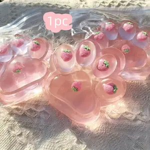 1pc, Cute Cat Paw Stress Relief Fidgeting Toy, Stress Relief Tool, Transparent Glitter Strawberry Finger Toy, Soft Slow Rebound Squeeze Toy, Anxiety Relief, Birthday Gift, Party Favor, Desk Decor