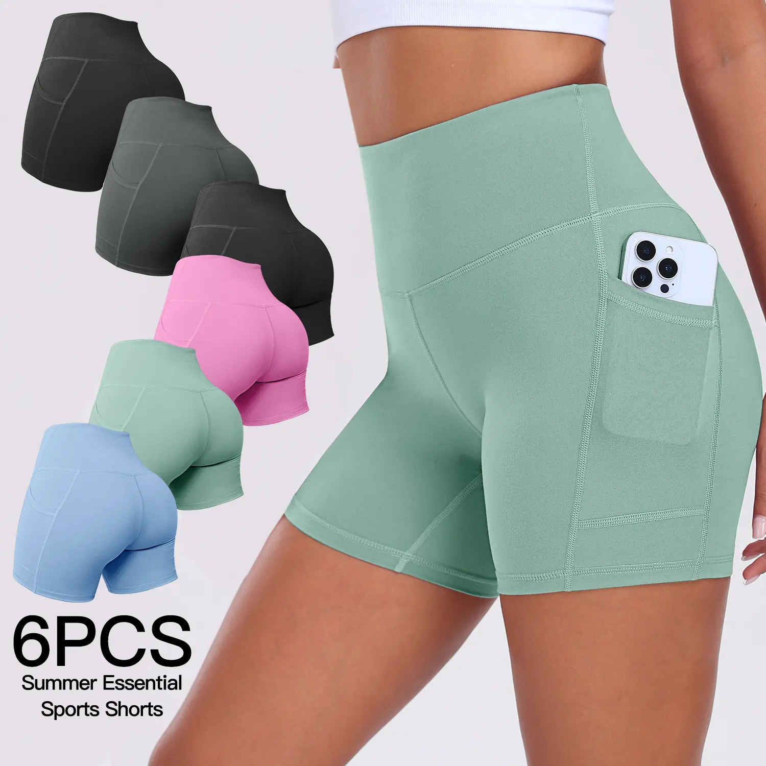 Women’s high-waisted sports shorts, 6-pack, stretchy fabric, high-waist design, tight fit, suitable for yoga and fitness training; tiktokshopbacktoschool, athletic shorts, fashionable sporty style,back to school,back to school haul