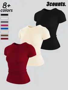 Women's High Elastic Seamless Fitted Short Sleeve T-Shirt, Yoga Wear Casual Quick Dry Fitness Top, Running Sportswear, Athletic Yoga Shirts, Quick Drying Top, Fitness Clothes, Athletic Sports Clothing, Activewear