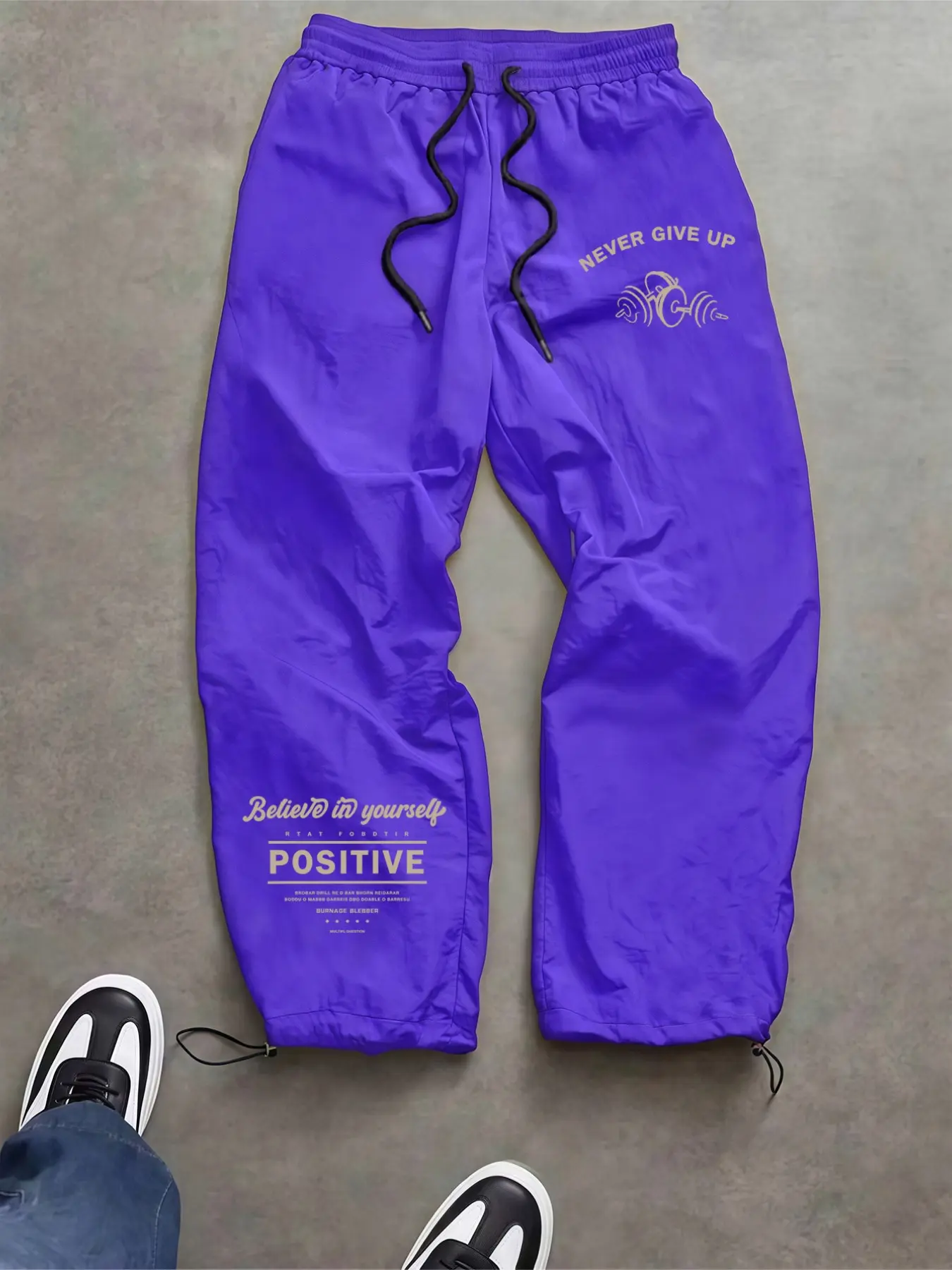 Men's Fashion Casual Comfy Sporty Pants, Letter Print, Nylon Fabric, Durable, Adjustable Elastic Cuff, Perfect for Daily Wear and Outdoor Hiking