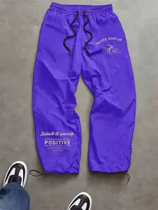 Men's Fashion Casual Sports Pants, Letter Print, Nylon Fabric, Durable, Adjustable Elastic Cuff, Perfect for Daily Wear and Outdoor Hiking