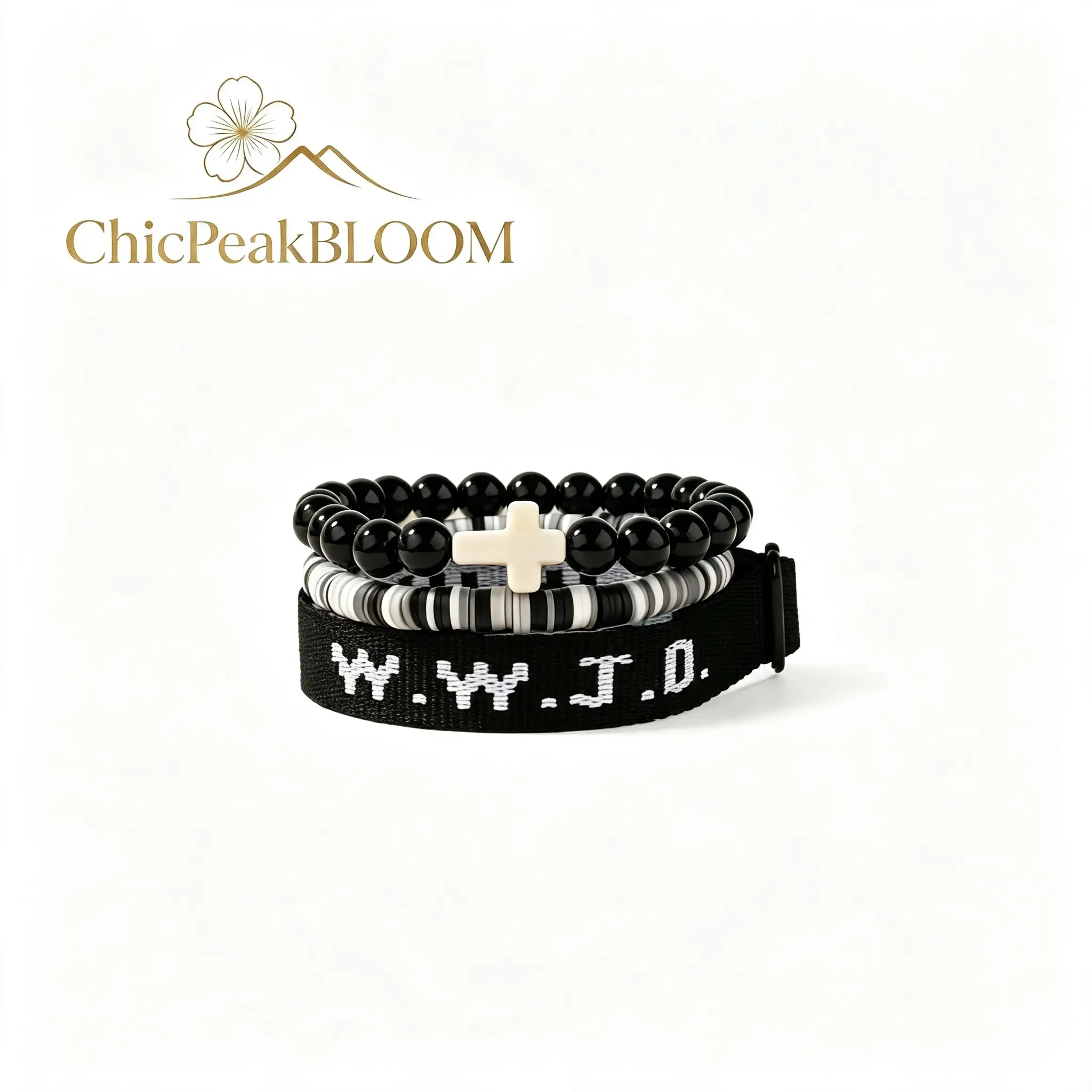 3Pcs Christian WWJD Cross Bracelet Set with Beaded Bands & Cross Symbols, Exquisite Religious Costume Jewelry - Birthday Gift Ideas for Mom, 21st Birthday Gifts