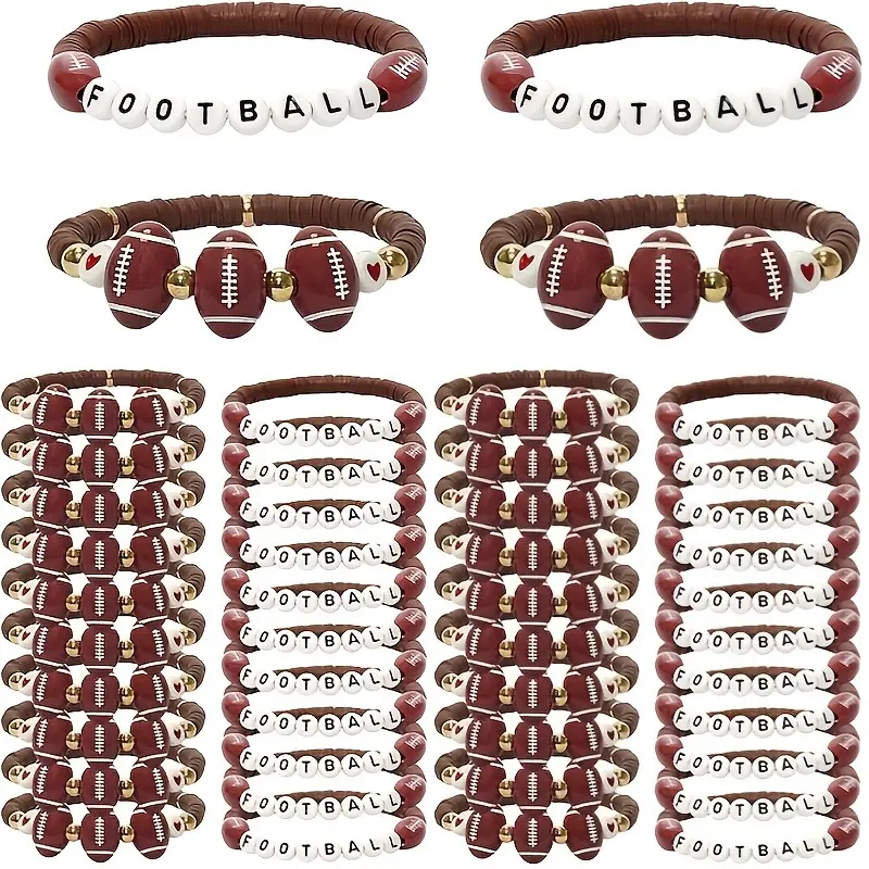 Bracelet Set, 48-Piece Sports-Themed Adjustable Beaded Charm Jewelry, Matching Bracelets for Women, Team Party Favors, Bracelets Jewelry