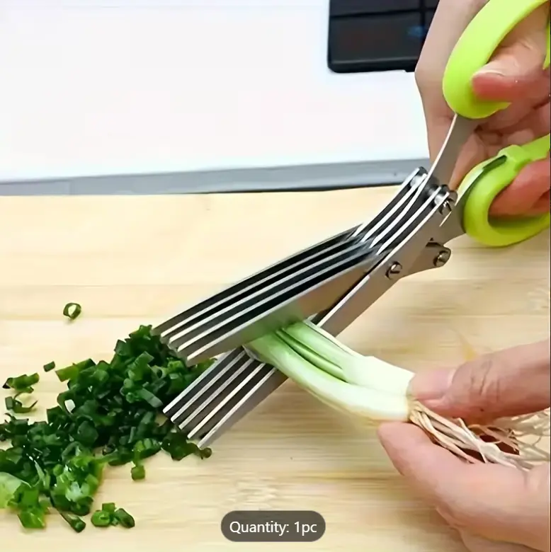 Herb Scissors, Multipurpose 5 Blade Kitchen Herb Shears Herb Cutter with Safety Cover and Cleaning Comb for Chopping Basil Chive Parsley (Green)