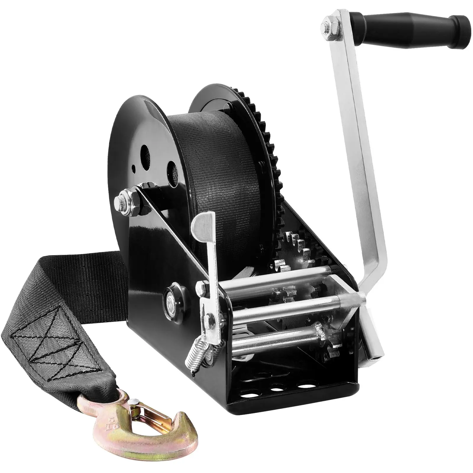【summerfinds】VEVOR Hand Winch, 3500 lbs Pulling Capacity, Boat Trailer Winch Heavy Duty Rope Crank with 33 ft Polyester Strap and Two-Way Ratchet, Manual Operated Hand Crank Winch for Trailer, Boat or ATV Towing