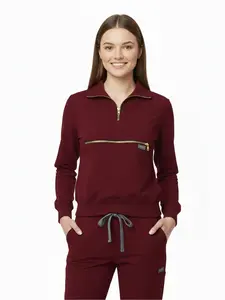 Women's 2-Piece Fitted Scrubs Set with Quarter Zip & Stand Collar, Stretch Nursing Workwear Uniform with Cargo Pants for Doctors, Nurses & Healthcare Workers