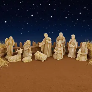 10-Piece Jesus Nativity Scene Figurines Set, Resin Craft Christmas Decorations, Handmade Holiday Ornaments for Home Decoration, Stylish Religious Decor