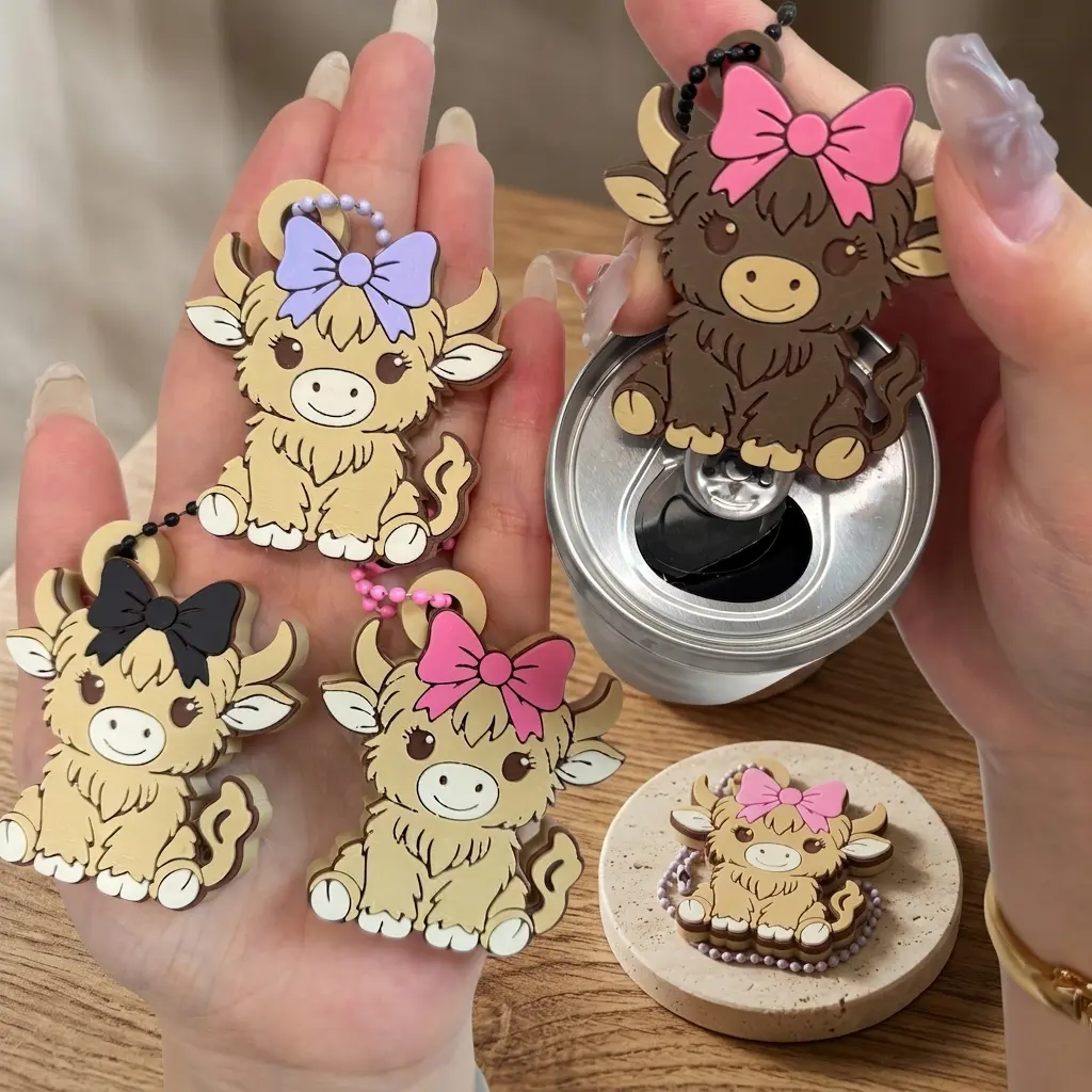 Bag Chain, 3D Printed Cute Highland COw Can Tab Openner, Easy-open Soda Can Accessory, Cow Gift,Coquette Highland Cow Tab opener keychain Ships