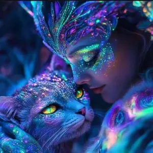 5D DIY full diamond round diamond painting - diamond art painting kit, colorful cat. Mosaic, canvas - DIY decorative painting, home wall decor, perfect for Halloween, Christmas, Independence Day, birthdays, and anniversary gifts, Diamond Painting Kits