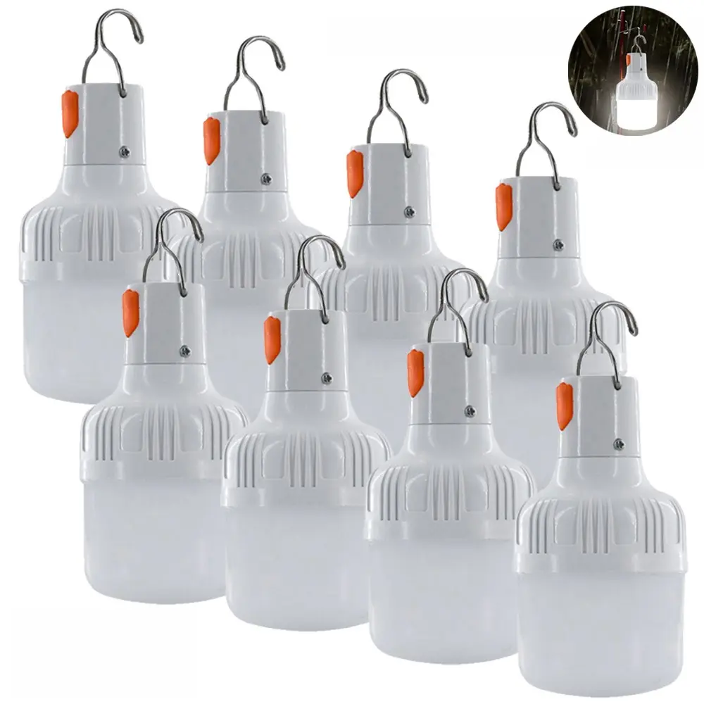 8pack Outdoor USB Rechargeable Handheld Flashlight, Ipx4 Waterproof LED Bulb, Portable Lantern Night Light, High Brightness with Hook, Camping Fishing, High Lumen Flashlight, High Lumens Flashlight, Rechargeable Flashlights