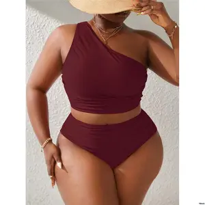 SpringFestivalPlusSizeWomenRedSolidColorCropTopBikiniSummer Slaydiva2025NewYear