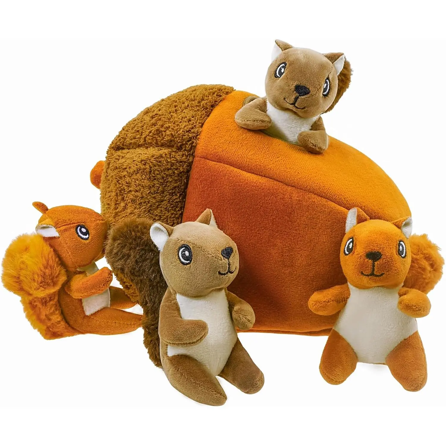 Hide and Seek Dog Toys Squeaky Sitting Squirrels Plush Toy with Crinkle Nut, Interactive Dog Toy to Keep Them Busy Pet Teeth Clean Chew Toys for Small & Medium Dogs