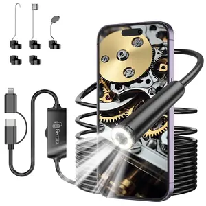 Endoscope Camera with Light, 1920P HD Borescope with 8 Adjustable LED Lights, Borescope with 16.4ft Semi-Rigid Snake Camera with Light, 7.9mm IP67 Waterproof Inspection Endoscope for iOS and Android