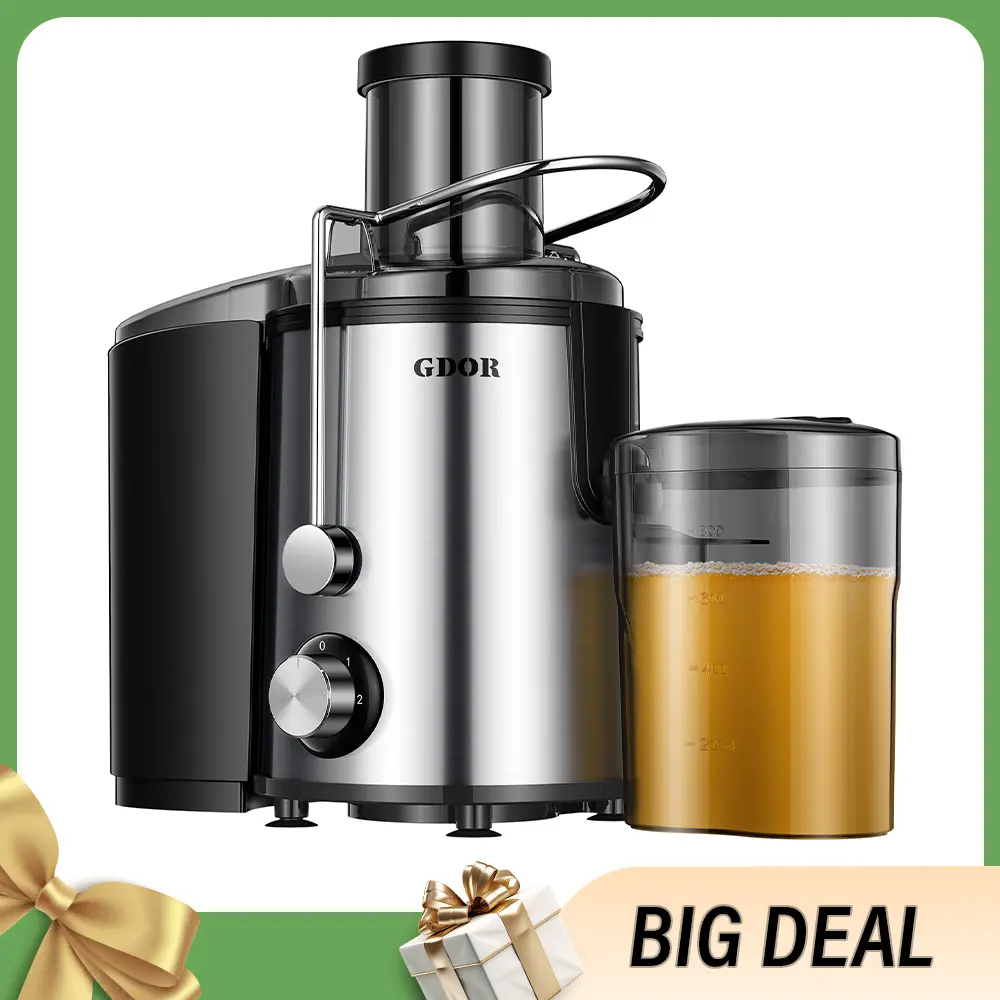 GDOR Titanium 800W Centrifugal Juicer Machine, 3’’ Large Feed Chute for Whole Fruits & Veggies, 60% More Vitamins & Minerals, 2 Speeds System, High Juice Yield, BPA-Free, Easy to Clean with Brush, Silver (TikTok Shop Back to School)
