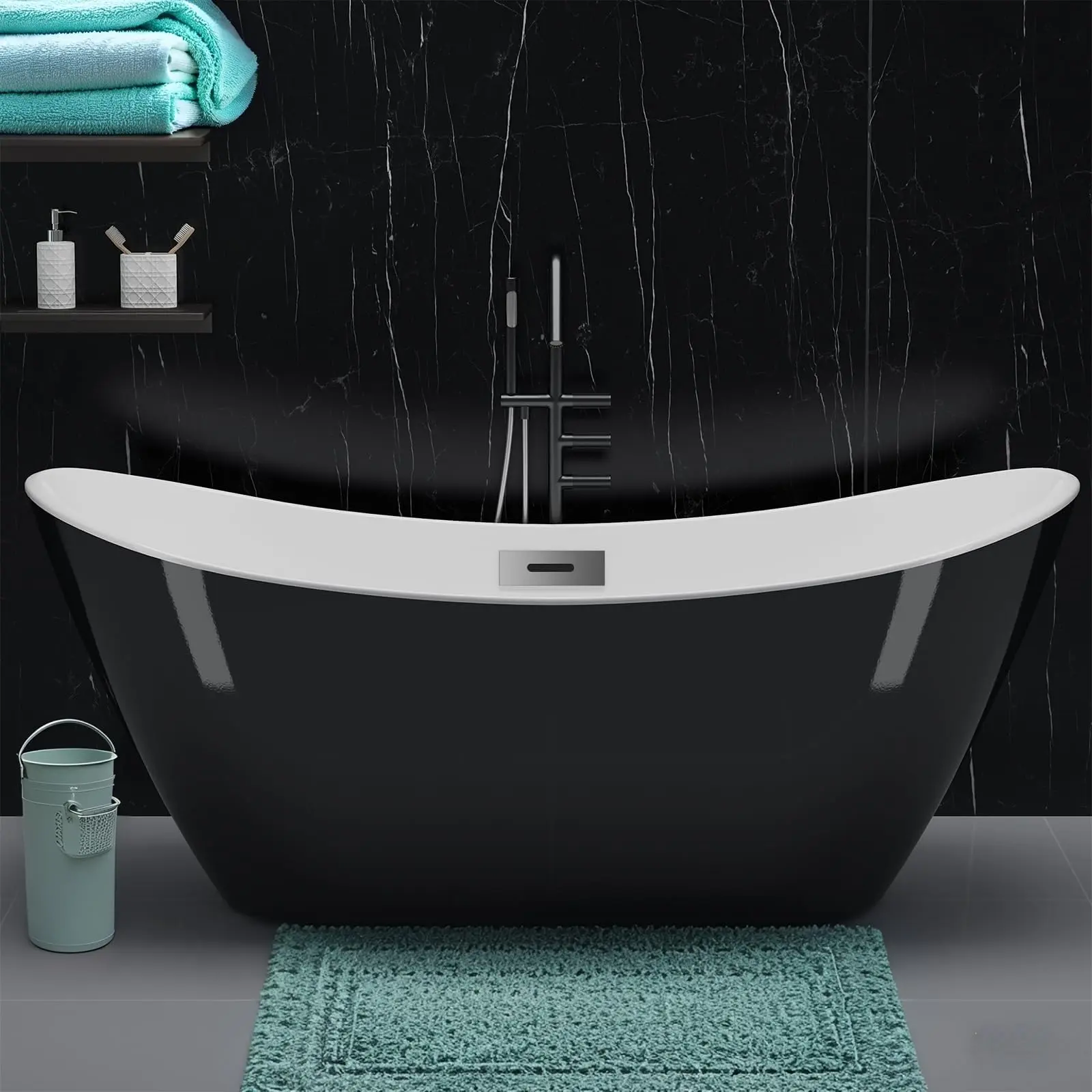 Garvee 67-Inch Freestanding Bathtub, Black & White Acrylic Soaking Tub with Chrome Drain, Extra-Deep Oval Bathtub for Main Bathroom – Luxurious & Easy Installation