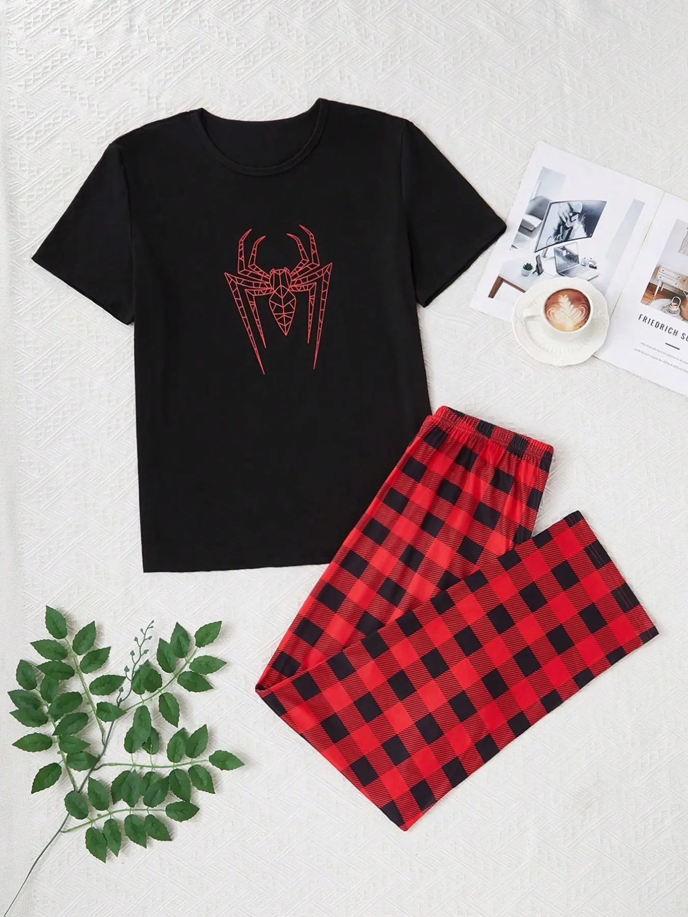 Men's Two-Piece Home Set, Spring & Fall Winter Sleepwear, Pajama Set, Nightwear Set, Round Neck Casual Comfortable Long Sleeve Pants, Plaid Print, Loungewear