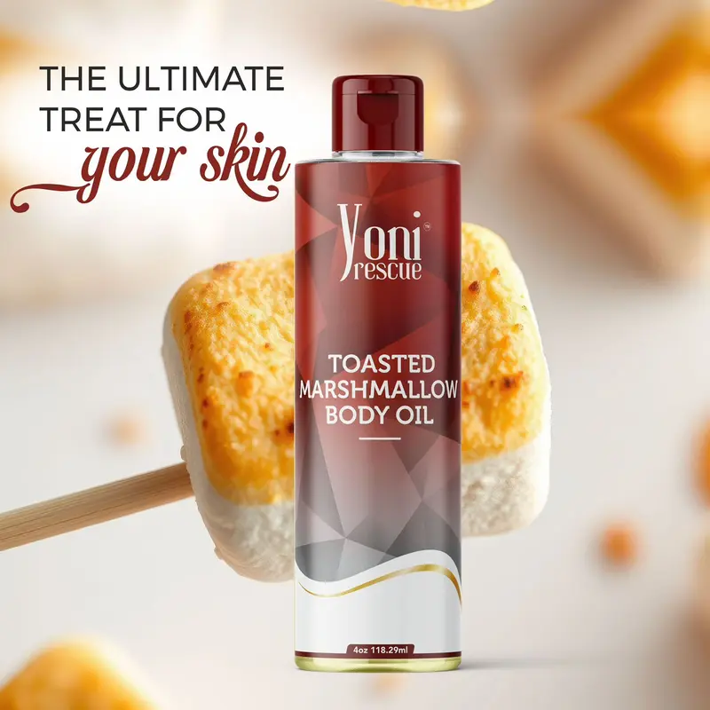Yoni Rescue Toasted Marshmallow Body Oil 4oz with Apricot, Jojoba, Avocado & Vitamin E Oils - Fast-Absorbing Moisturizer for Hydrating Skin
