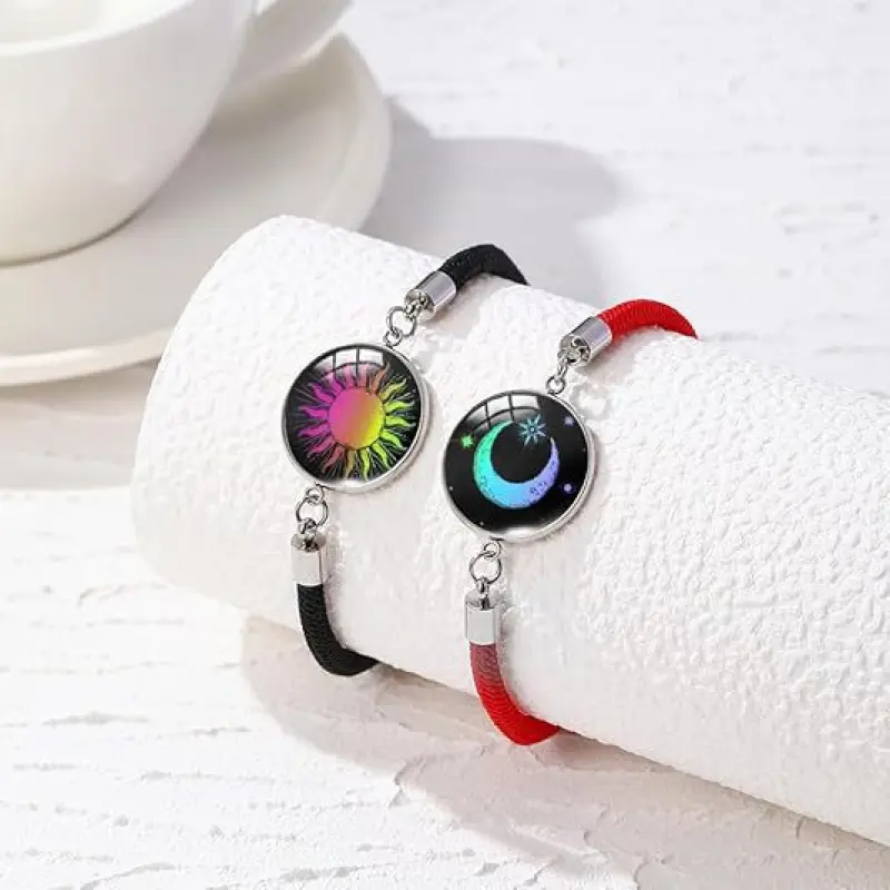Long Distance Touch Bracelets with Sun&Moon Functional Love Connect Gift For Boyfriend or Girlfriend or your Family Adjustable Bangle Jewelry Mixed Texture Cuff