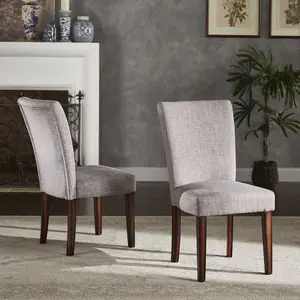 Set of 2, Espresso Finish Grey Linen Parson Chair