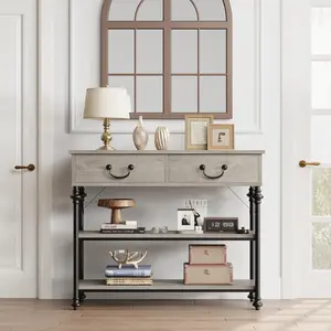 【Christmas Gift】Console Tables for Entryway Small Entryway Table with Two Drawers Narrow Console Table with Storage Shelves Gray