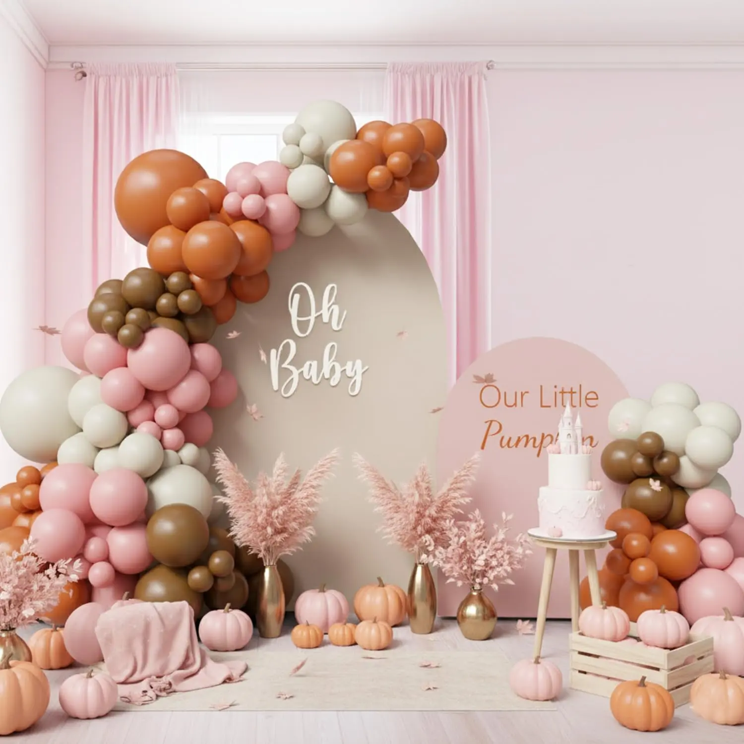 Autumn Pink Balloon Garland Kit 145 Pieces Pumpkin Theme Boho Party Decor Arch Set