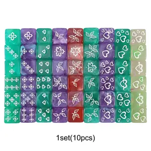10pcs 6-Sided Dice Set, Maple Leaf Floral Diamond Heart Pattern, 16mm Dice for Board Games, Choking Hazard Small Parts