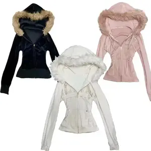 Hoodie Coat Women Punk Hooded Sweatshirt Fur Collar Jacket Zipper Pockets Female Streetwear Vintage Outerwear Spring 2026