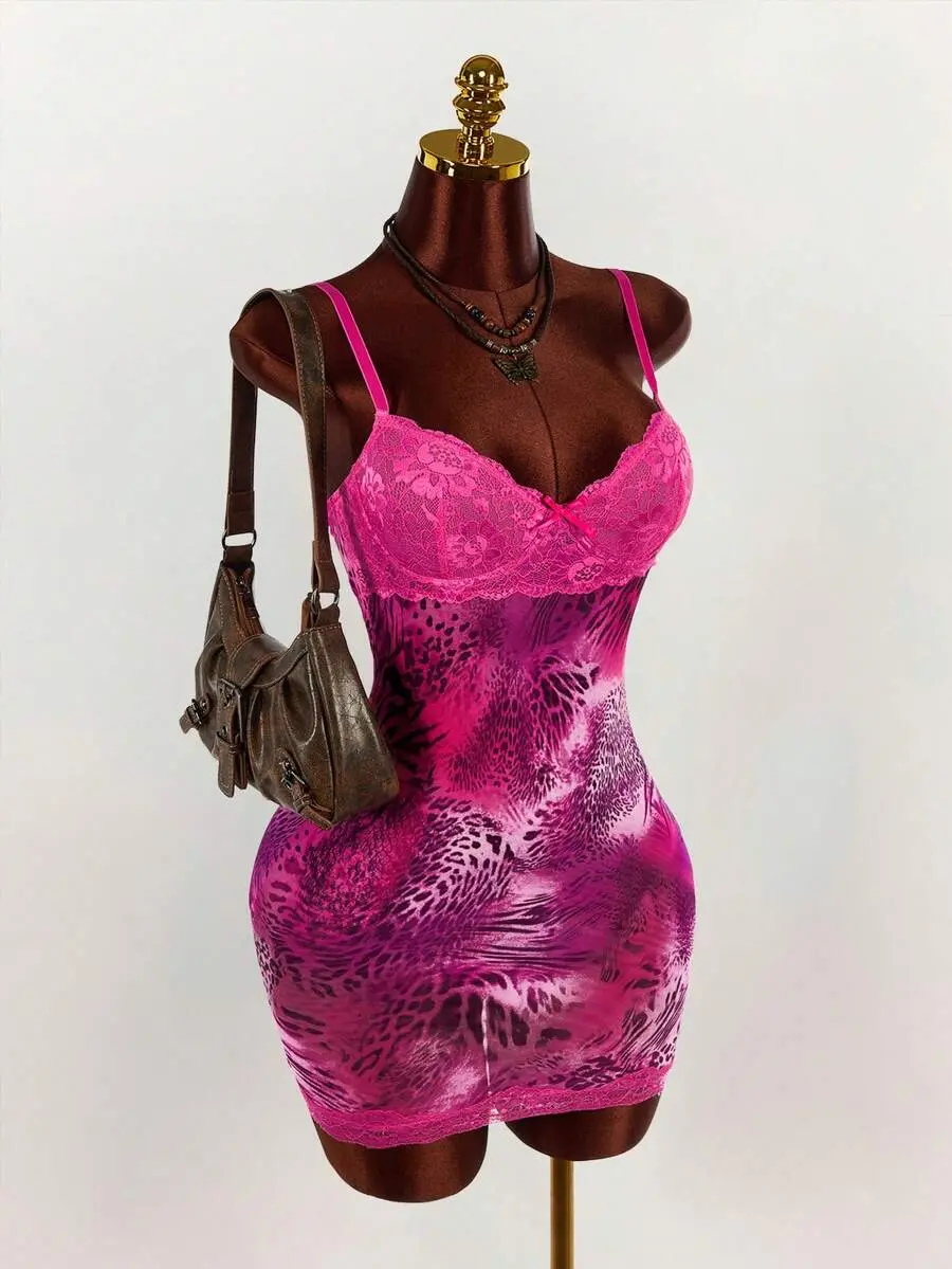 DAZY  Lace Cup Detail Tropical Floral Mesh Bodycon Mini Dress,Summer Dresses For Women