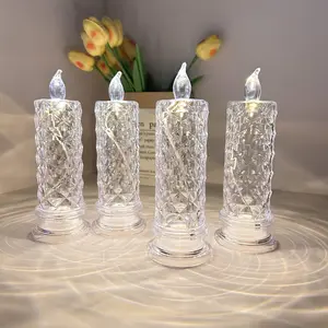 4 Pack (LED Candle Light) Flame Free Transparent Candle - Christmas Table Night Light, Bedroom Dresser Decoration, Ideal for Gifts, Anniversaries, Weddings, Birthdays, Holiday Table Decorations