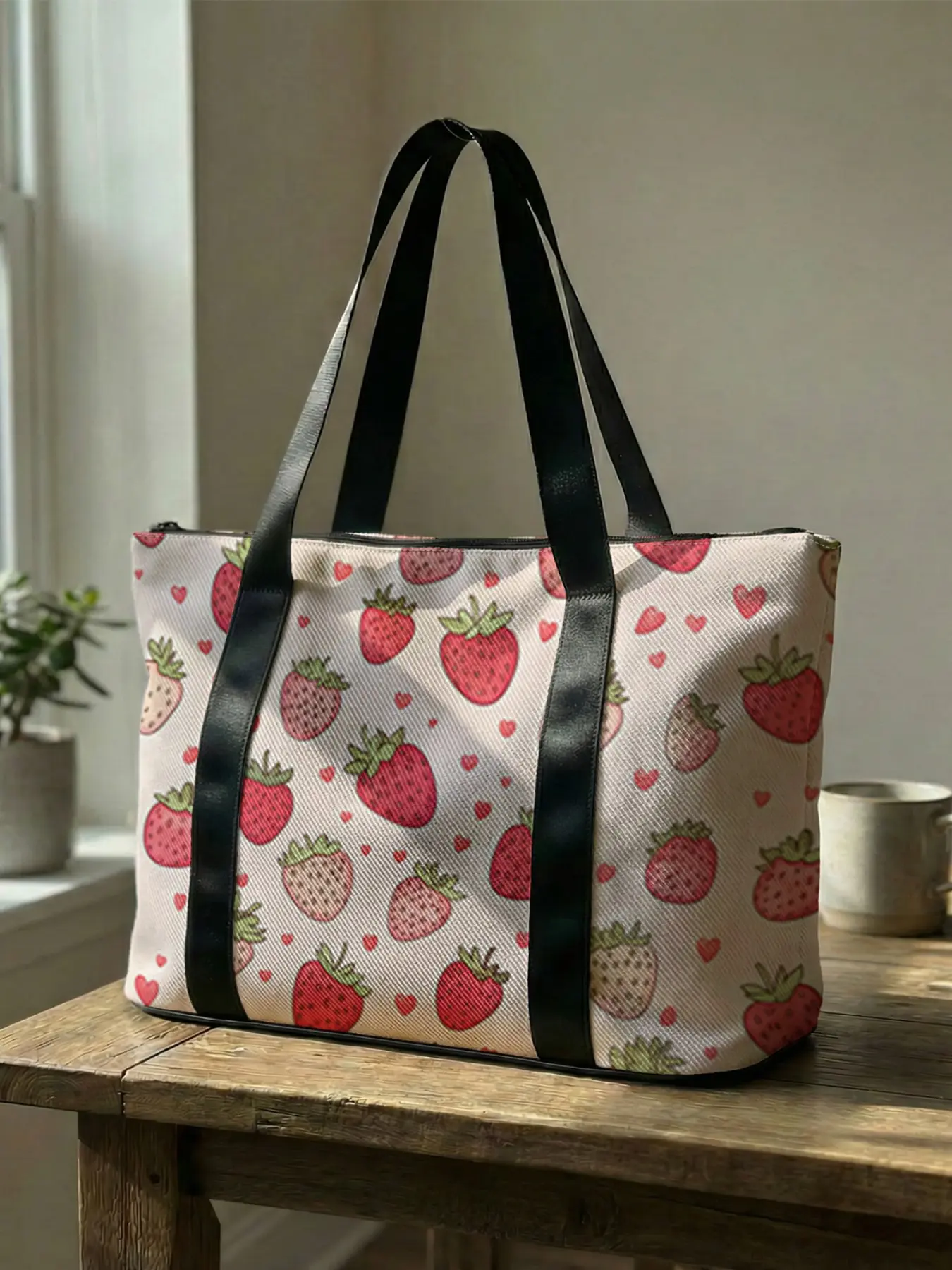 Strawberry Print Handbag, Large Capacity Travel Luggage Bag, Portable Overnight Bag, Fashion Yoga Training Bag, Shoe Storage Crossbody Bag, Travel Duffel, Duffle Bags