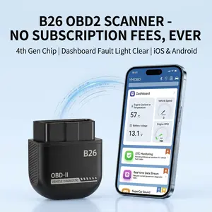 B26 Bluetooth OBD2 Scanner for iOS & Android - Subscription-Free Car Diagnostic Tool with 4th-Gen Chip, Full ECU Code Reader, Cranking Battery Tester & Dashboard Check Engine Light Clear Tool