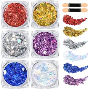 Body Glitter Face Glitter Hair Glitter for Kids Women, 6 Colors Face, Body Hair Glitter Gel, Makeup Glitter for Halloween, Mermaid Makeup, Festival Birthday Party