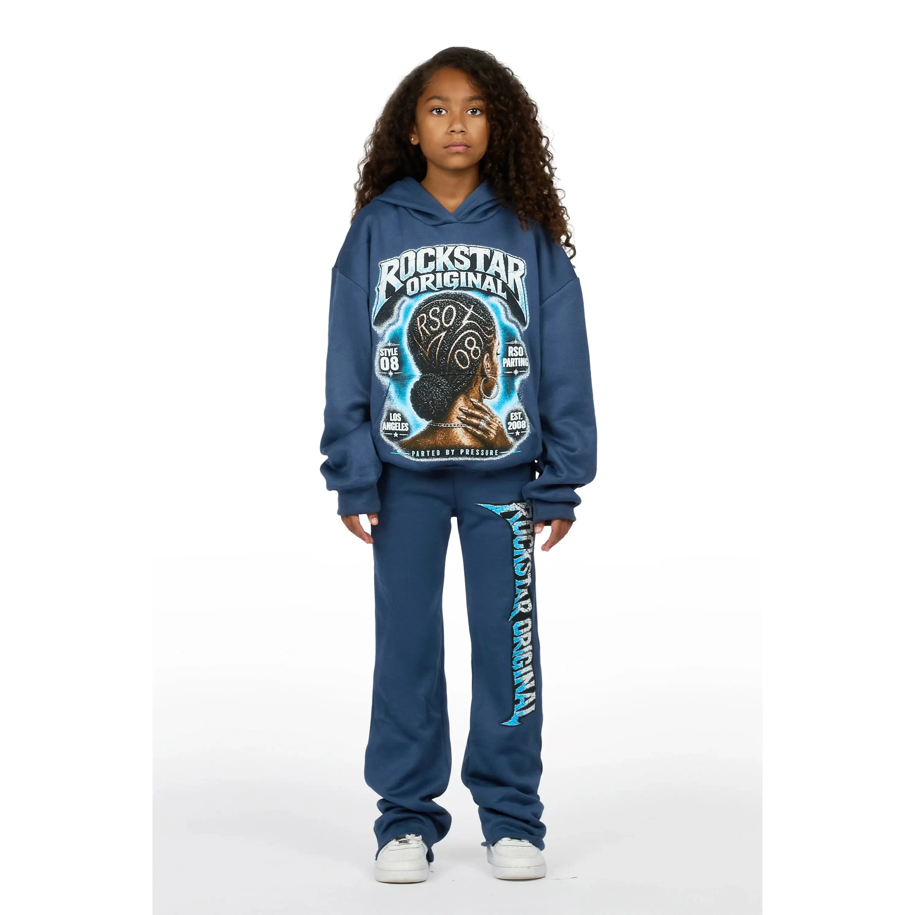 Girls Arkel Navy Hoodie Stacked Track Set