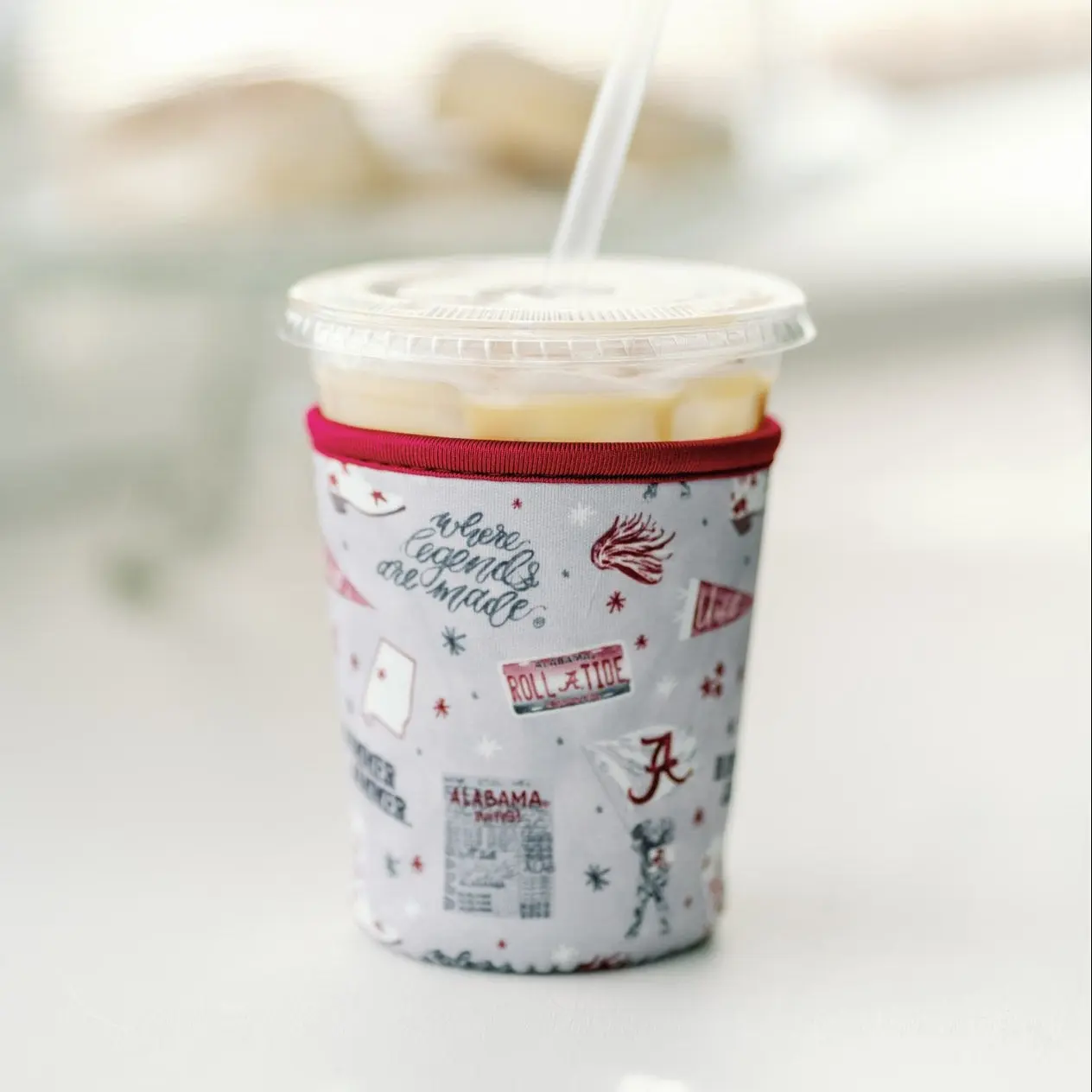 Licensed Gracefully Made Art Licensed Neoprene Crimson and Grey Coffee Sleeve