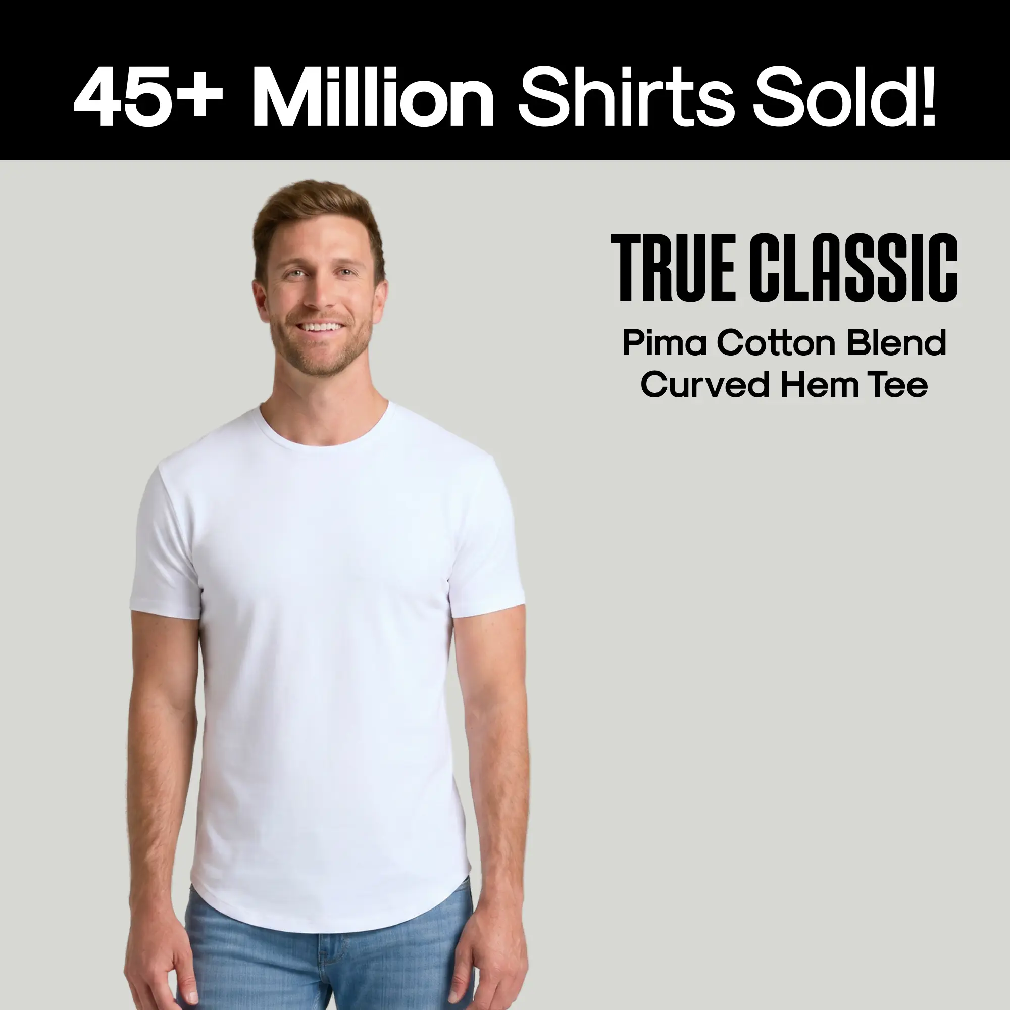 True Classic Men’s Pima Cotton Blend Curved Hem Crew – Ultra-Soft Premium Pima Cotton Tee, Breathable Athletic Fit, Modern Curved Hem Style