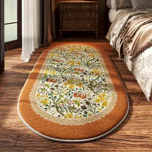 Floral Pattern Oval Faux Wool Rug, Soft Skin-Friendly Comfortable Multi-Scene Carpet Pad, Living Room Bedroom Bathroom Bedside Mat, Home Decor Rugs, Floral Area Rugs