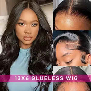 Yawawe Hair Wear go Glueless Wig Body Wave with Adjustable Drawstrings Transparent 13x6 Lace Front Human Hair Wigs Brazilian Straight Remy Lace Frontal Wigs For Women Water wave Wig