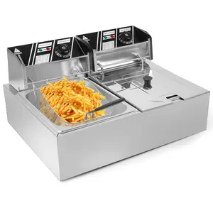 Dual Basket Commercial 12L Dual Tank Stainless Steel Rapid Cooker with 2 Baskets for Fast Heating and Even Results, Ideal for Fries and Snacks