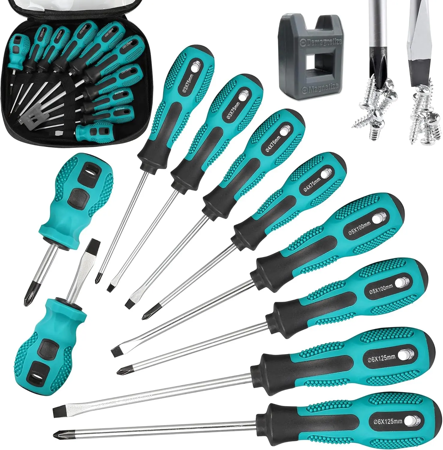 Set 10 count,5 Phillips and 5 Flat  Precision ,Professional Cushion Grip and Non-Slip for Repair Home Improvement Craft,Green