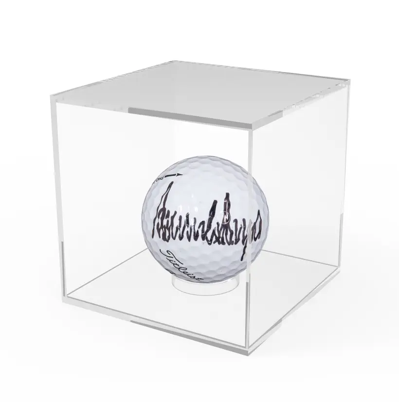 FixtureDisplays® 1PK Acrylic Display Case 3.4" Cube Baseball Display Case Golf Ball Showcase with Lift-Off Top, Removable Riser, Clear Acrylic 19387-NF