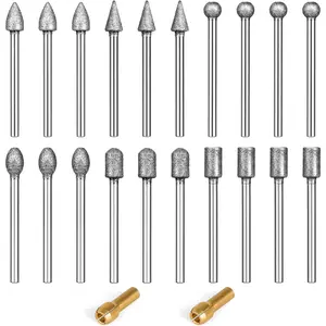 20 count 120 Grit  Grinding Bit Set 1/8 Inch Shank,  Burr Bits Compatible with Dremel  Bit for Stone Glass  Porcelain Carving, Polishing, Grinding